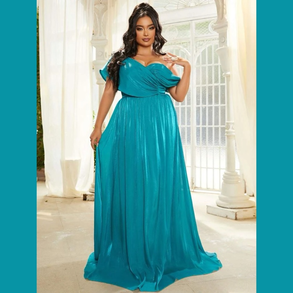 Off the shoulder asymmetrical evening gown maxi dress